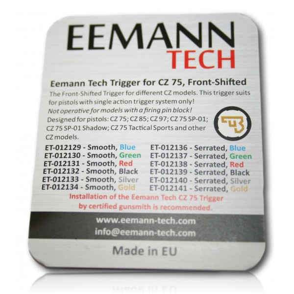 DETENTE ALU EEMANN TECH ARGENT POUR CZ 75 SP01 SHADOW 1/2 ET-0123133