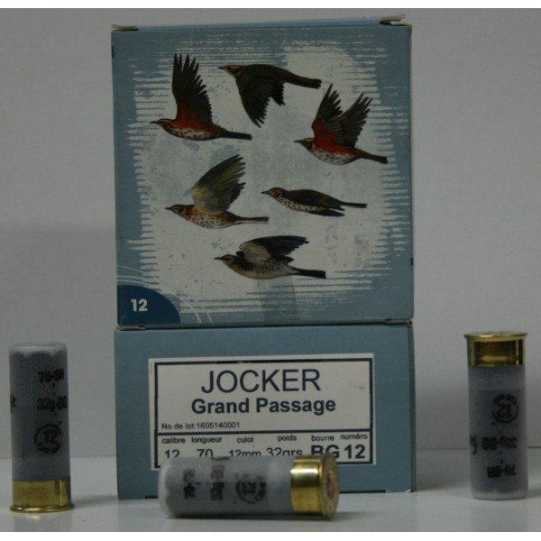 CARTOUCHE JOCKER GRAND PASSAGE 32GR BOURRE GRASSE PLOMBS DE 12 CAL. 12/70 X25