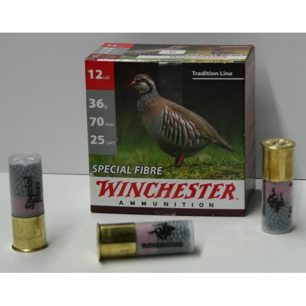 CARTOUCHE WINCHESTER SPECIAL FIBRE 36GR BOURRE GRASSE PLOMBS DE 6 CAL. 12/70 X25