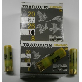 CARTOUCHE FOB TRADITION STANDARD 26GR BOURRE GRASSE PLOMBS DE 8 CAL. 20/67 X25