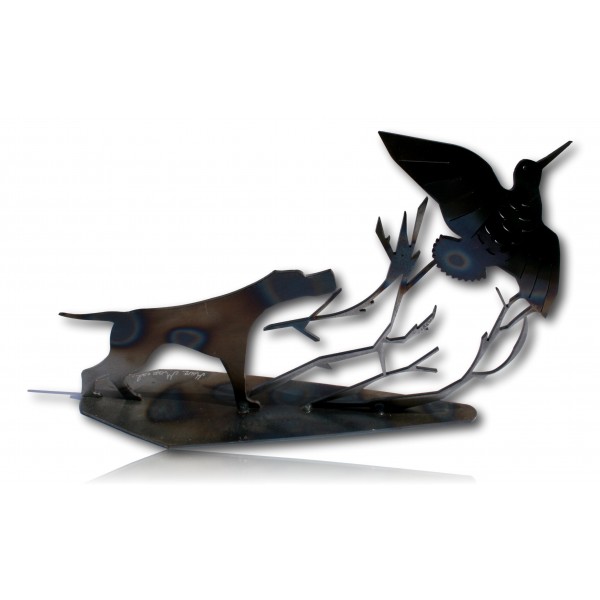 BECASSE + CHIEN METAL DECORATIF