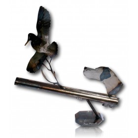 BECASSE + CANON + CHIEN METAL DECORATIF
