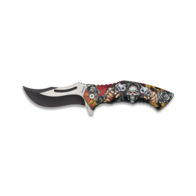 Couteau pliant Tete de mort 3D 2 cotes 18598