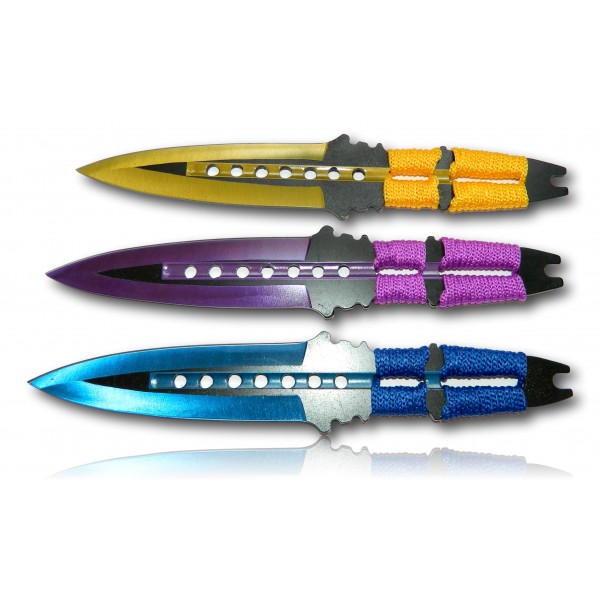 SET 3 COUTEAUX A LANCER ALBAINOX NOIR AVEC CORDE + ETUIT LAME 10CM 32036