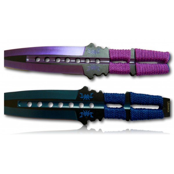SET 3 COUTEAUX A LANCER ALBAINOX NOIR AVEC CORDE + ETUIT LAME 10CM 32036