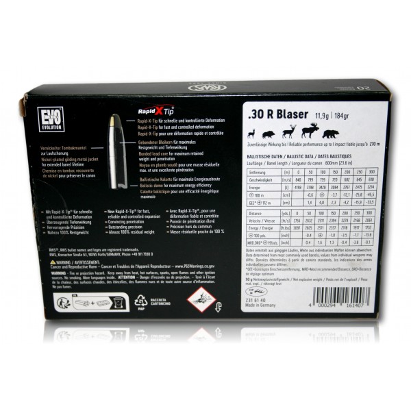 MUNITIONS 30R BLASER RWS EVO 184GR 11.9G