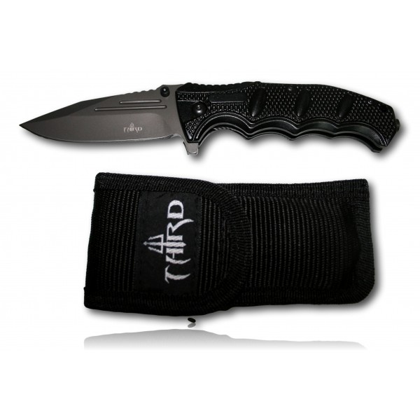 COUTEAU THIRD ALUMINIUM NOIR 13CM INOX + ETUI