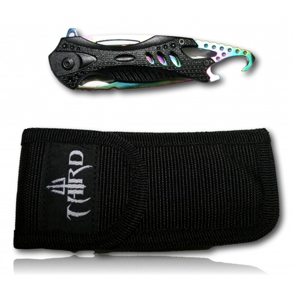 COUTEAU THIRD NOIR 12,5CM ARC-EN-CIEL INOX + ETUI