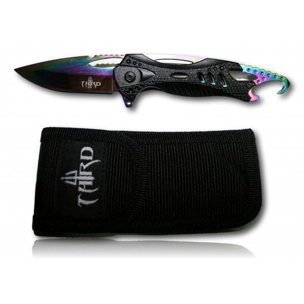 COUTEAU THIRD NOIR 12,5CM ARC-EN-CIEL INOX + ETUI
