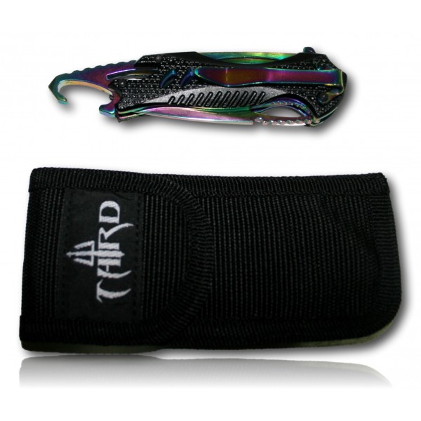 COUTEAU THIRD NOIR 12,5CM ARC-EN-CIEL INOX + ETUI