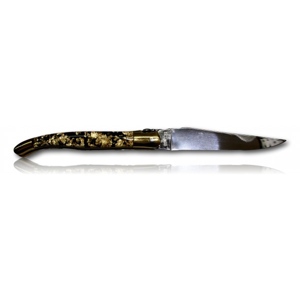 COUTEAU LAGUIOLE EN AUBRAC 12CM INOX 2 MITRES PAILLETES DOREE