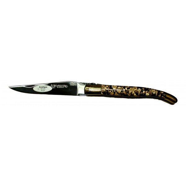 COUTEAU LAGUIOLE EN AUBRAC 12CM INOX 2 MITRES PAILLETES DOREE