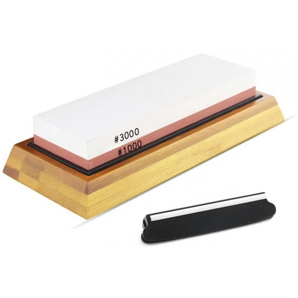 PIERRE A AIGUISER 1000/3000 + BASE BOIS + ANGLE DE LAME