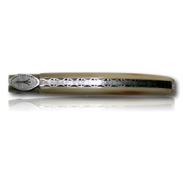 COUTEAU LAGUIOLE EN AUBRAC 12CM INOX TOUR EFFEIL POINTE DE CORNE EDITION LIMITEE