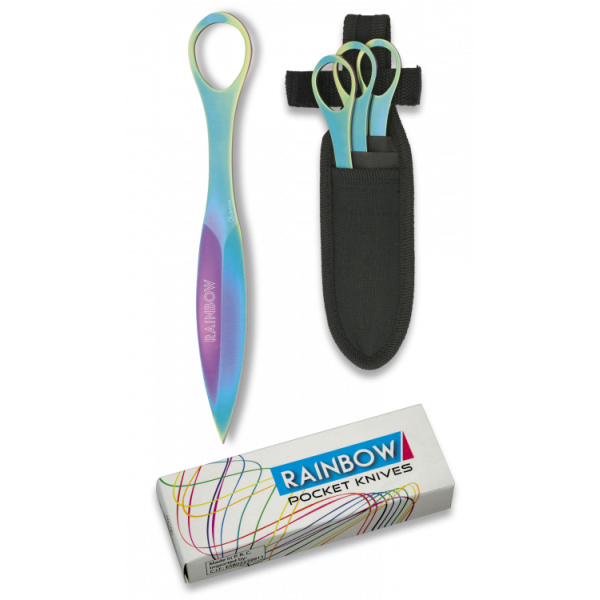 SET 3 COUTEAUX A LANCER RAINBOW. ÉTUI LAME 8.50CM - 32214