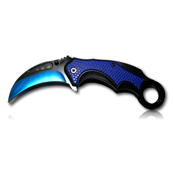 COUTEAU KARAMBIT OUVERTURE ASSISTEE NOIR ET BLEU 280