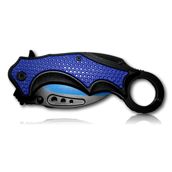 COUTEAU KARAMBIT OUVERTURE ASSISTEE NOIR ET BLEU 280