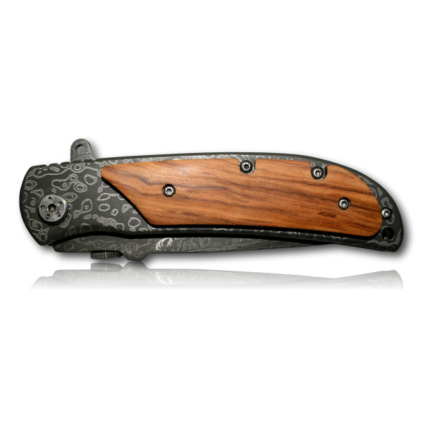 COUTEAU PLIANT MANCHE BOIS LAME GRAVEE LAME 9CM 273