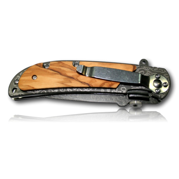 COUTEAU PLIANT MANCHE BOIS LAME GRAVEE LAME 9CM 273