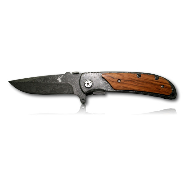 COUTEAU PLIANT MANCHE BOIS LAME GRAVEE LAME 9CM 273
