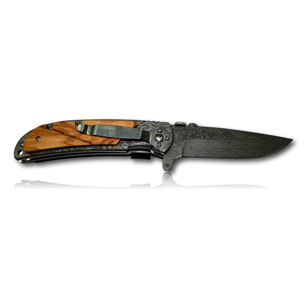 COUTEAU PLIANT MANCHE BOIS LAME GRAVEE LAME 9CM 273