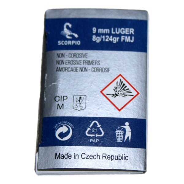 MUNITIONS STV SCORPIO 9MM LUGER 124 GRAINS FMJ LOT DE 1000