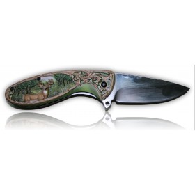 COUTEAU PLIANT ALBAINOX 3D CHASSE CERF DOUBLE RELIEF LAME 8CM 18411