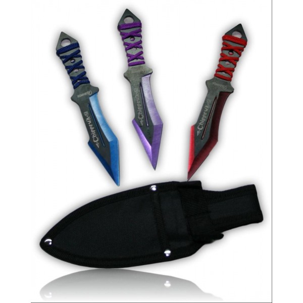 SET DE 3 COUTEAUX A LANCER ALBAINOX NOIR ET CORDE + ETUIT LAME 9CM 32259