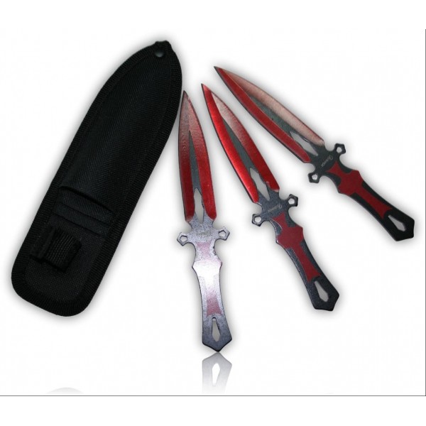 SET DE 3 COUTEAUX A LANCER ALBAINOX CROIX DE MALTE + ETUIT LAME 8CM 32343