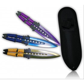 SET 3 COUTEAUX A LANCER ALBAINOX NOIR AVEC CORDE + ETUIT LAME 10CM 32036