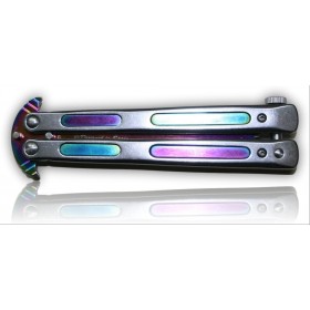 COUTEAU PAPILLON ALBAINOX RAINBOW GRIS + FULL COLOR LAME 10CM 02111