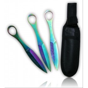 SET 3 COUTEAUX A LANCER RAINBOW + ETUIT LAME 10CM 32036