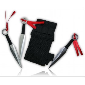 SET 3 COUTEAUX A LANCER ALBINOX NOIR CORDELETTE ROUGE ETUI LAME 8CM 31801