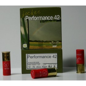 CARTOUCHE JOCKER PERFORMANCE 42 BOURRE JUPE 42GR PLOMBS DE 8 CAL. 12/70 X25